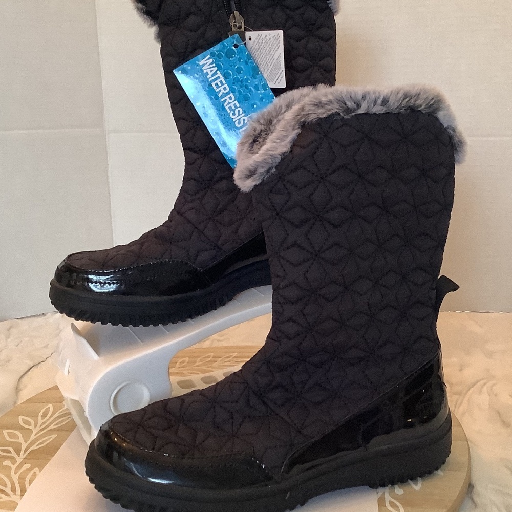 NWT Tundra Belleville black youth fur rain snow boots sz. 3 thermolite